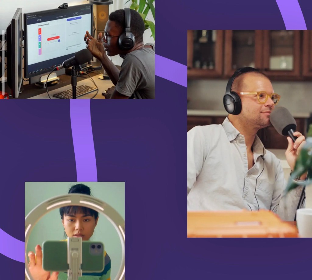 A picture of a group of women recording a podcast outdoors