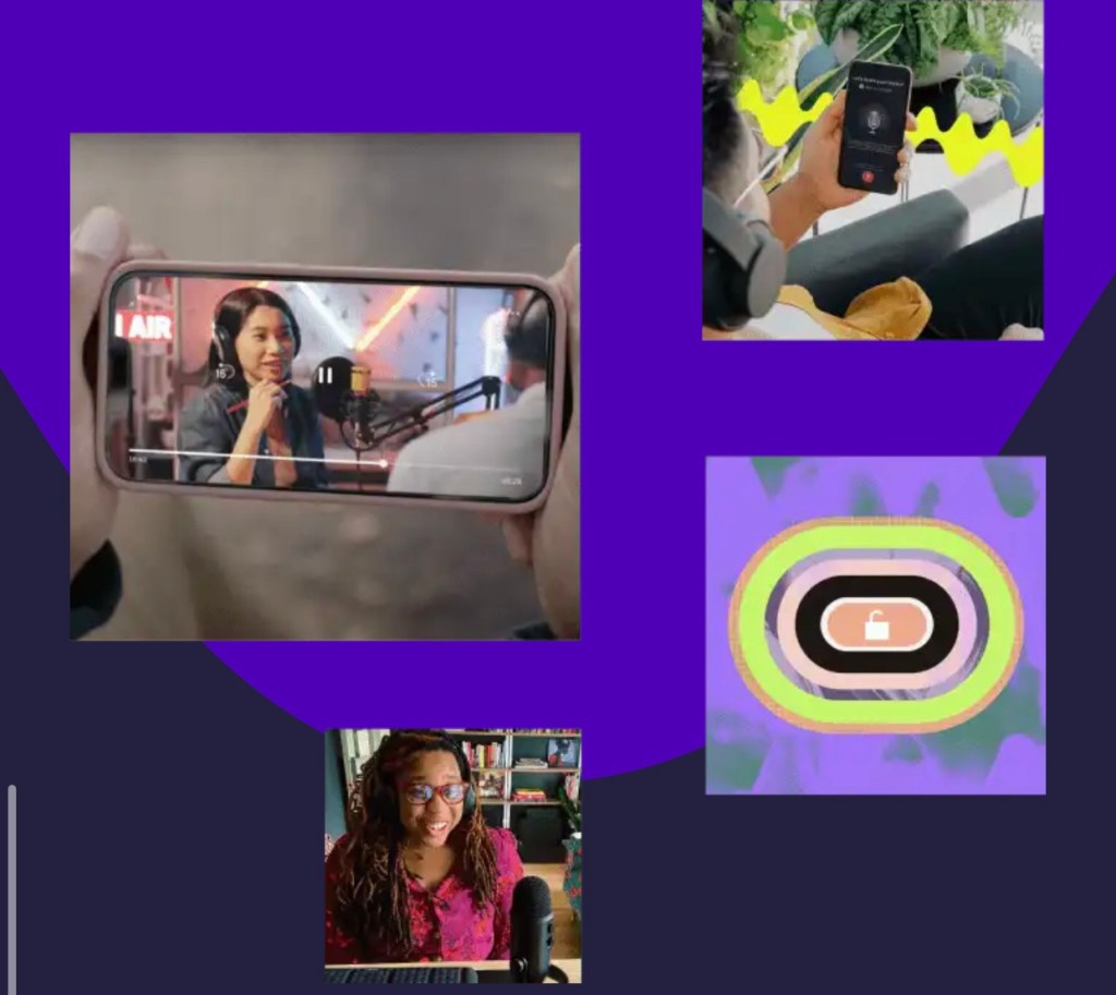 A picture with multiple podcast covers